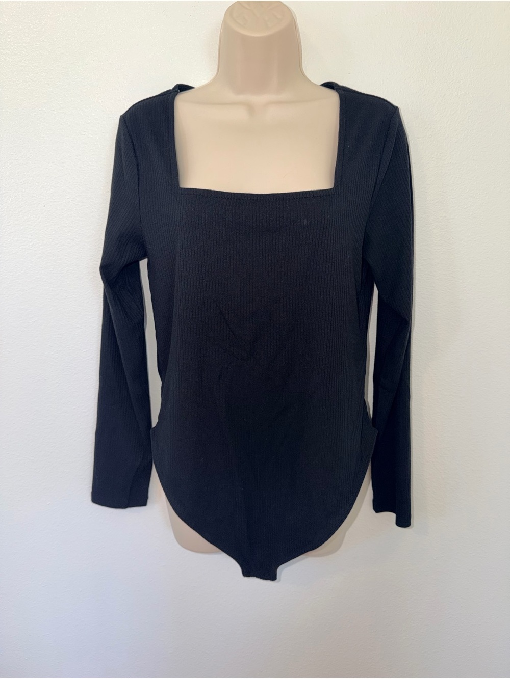 Old Navy Black Square-Neck Ribbed Long-Sleeve Bodysuit
